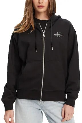 Calvin Klein Kadın Boyfriend Fit Kapüşonlu Fermuarlı Sweatshirt - Siyah