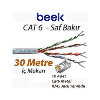 Beek Cat6 30 Metre U-Utp Iç Mekan Saf Bakır Data Kablosu 4X2X23 Awg Lszh (Low Smoke Zero Halogen)