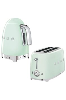 SMEG Pastel Yeşil Isı Ayarlı Kettle Ve 2x4 Ekmek Kızartma Makinesi Seti