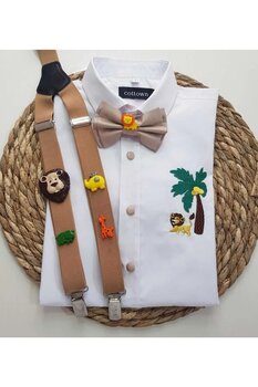 cool partyshop Saferi Konseptli Askı Papyon Gömlek 9 Yaş Beden