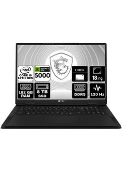 MSI Msı Creator Pro X18 Hx Intel Core I9 14900HX 192GB 8tb SSD RTX5000 Ada 16GB W11P 18" UHD 120Hz Taşınabilir Bilgisayar A14VMG-484TR-A4