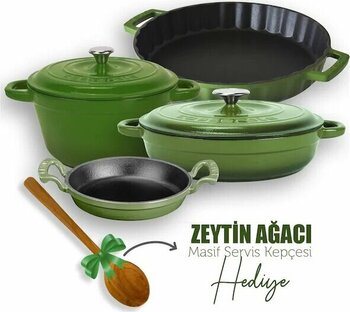 Lava Döküm 4x New Heritage Serisi Döküm Demir Tencere Tava Seti - Yeşil