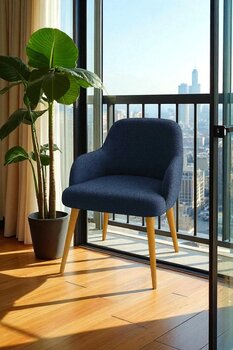 WoodyMaison Morina Peluş Kumaş Sırtlı Puf Sandalye – Ahşap Ayaklı, Makyaj Masası ve Salon İçin