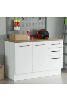 Tdesigno Atlantikçam Tezgahlı Prag Mutfak Alt Modül 3 Çekmeceli -2 Kapaklı-120 Cm Beyaz-tezgah Dahil