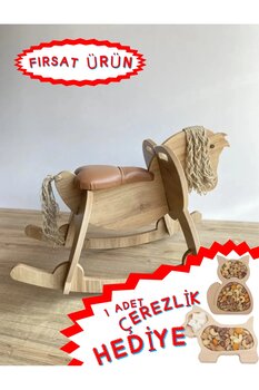 Asrimo mobilya Çocuk Aktivite Sallanan Ahşap At - Deri Oturak (300 TL DEĞERİNDE ÇEREZLİK HEDİYE)