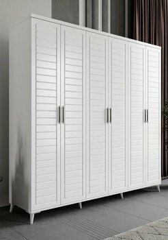 GuneyStore Ücretsiz Montaj - %100 MDF Rodos 6 Kapaklı Beyaz Gardırop - MDF Dolap - Elbise Dolabı