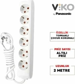 VİKO Multilet Altılı 5mt Kablolu BEYAZ Grup Priz 6lı 5 Metre Ara Kablo Topraklı Klemensli