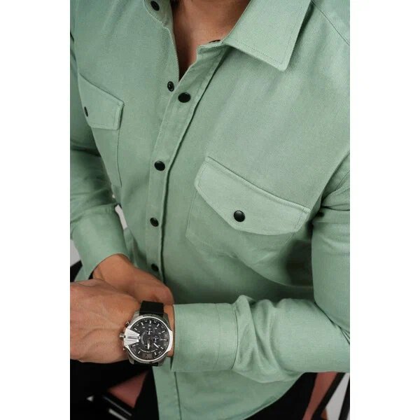 Etikmen Slimfit Gerçek Kot Su Yeşili 2XL Uzun Erkek Gömlek