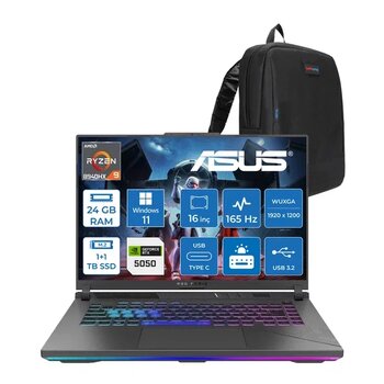 Asus Rog Strix G16 G614ph Amd Ryzen 9 8940Hx Aı 24Gb Gb 1Tb Ssd +1Tb Ssd 8Gb/Rtx5050 Gddr7 115W 16" Wuxga 165Hz 300Nits Wındows11pro Gaming Laptop Warv057p04+Zettaçanta