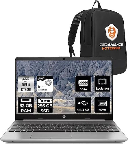 HP 250 G9 6Q8n9es 15.6 inç Intel Core i5 1235U 32 GB 256 GB SSD Intel Graphics FreeDOS + Çanta