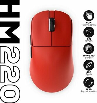 Hawk Gaming HM220 1k Hz 12000 Dpı Tri-Mode Kablosuz/bluetooth Kırmızı Gaming Mouse - Çok Renkli
