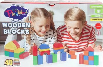 Playwood Kutuda Ahşap Renkli Bloklar 40 Parça 2–7 Yaş Yaratıcı Bloklar Ahşap Bloklar