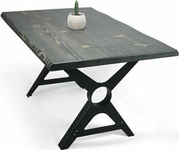 Entema Doğal Ağaç Masif Kütük Masa Yemek Masası (Metal Ayak) 75CM x 185CM - Renkli - 100 cm