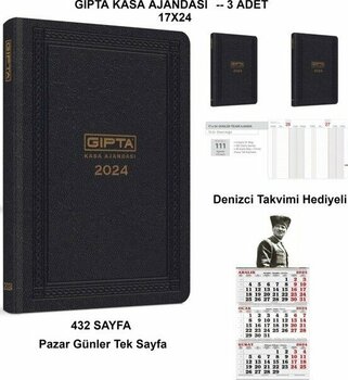 GENC DIJITAL BASKI Gıpta  2024 Kasa Ajandası 17 x 24 cm Ticari Günlük Ajanda  3 Adet  Takvim Hediyeli