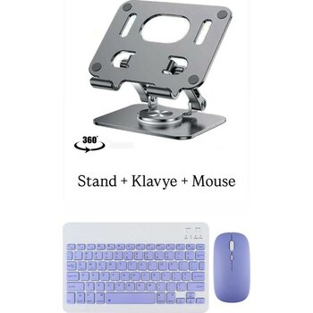 Huawei Matepad Pro 11.5 S Uyumlu Stand Klavye ve Mouse Set - Mor