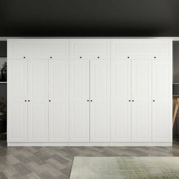 Minar Kale 8 Mebran Kapaklı 4 İç Çekmeceli Dolap Ve Yüklük Beyaz 235cm Beyaz