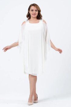 Oktay Sağlam Şifon Askılı Omuzları Taşlı Ekru Renk Büyük Beden Abiye Elbise 44 Beden