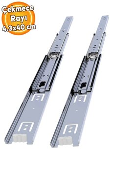 Badem10 Bilyalı Teleskopik Dolap Çekmece Rayı Metal En:4.3 Cm Boy:40 Cm