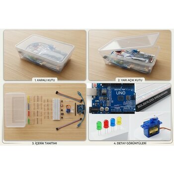 Arduino Uno R3 Smd Klon, Başlangıç Seti – Organizer Kutu Dahil - Proje Kiti, ~116 Parça