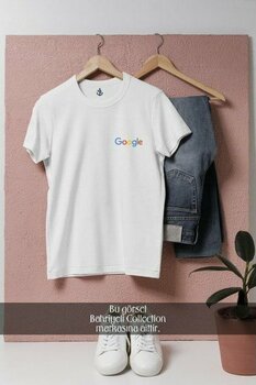 Oversize Google Logo Google Doodle  Cep Tasarımlı Unisex T-Shirt - M - Beyaz