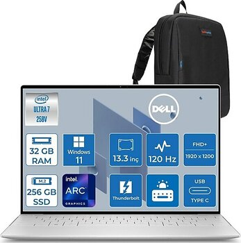Dell Xps 13 9350 Intel Core Ultra 7 258V 32GB 256GB SSD Windows 11 Pro 13.4" Fhd+ (1920 x 1200) 120HZ Taşınabilir Bilgisayar XPS935025011200WP01 + Zetta Çanta - 256 GB - 32 GB