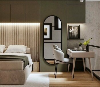 Mks Design 50X140 Oval Duvar Dekor Aynası / Asimetrik Ayna / Konsol Aynası / Düzensiz Ayna / Salon Aynası - Siyah - 50 x 140