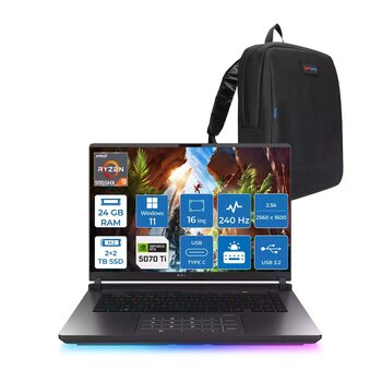 Asus Rog Strix G16 G614FR-S5111 Amd Ryzen 9 9955HX Aı 24GB GB 2tb Ssd+2tb SSD 12GB/RTX5070Tİ Gddr7 140W 16" 2.5k 2560X1600 Wqxga 240HZ 3ms 500NİTS WINDOWS11PRO Gaming Laptop WS5111W06+ZETTAÇANTA