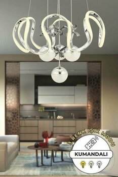 Nidage Oliver Kumandalı 3 Renk Işık Özellikli Modern Krom Kaplama Sarkıt Led Avize Salon Avize - 1 - Ahşap