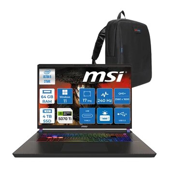 Msı Vector 17 Hx Aı Intel Core Ultra 9-275Hx 64Gb Ddr5 4Tb Ssd 12Gb/Rtx5070tı/140W 17” Qhd+ (2560X1600) 240Hz Windows 11 Home Taşınabilir Bilgisayar A2xwhgh24 + Zettaçanta