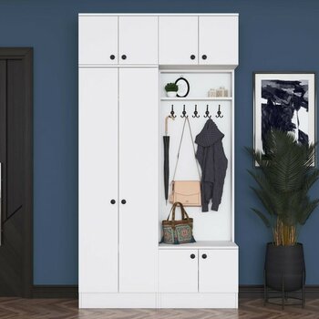 Rani EA144 Modern Portmanto Raflı Ayakkabılık Vestiyer Beyaz - 010 - Beyaz