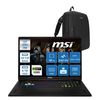 Msı Vector 18 Hx Aı A2xwig Intel Core Ultra 9 275hx 40gb Ddr5 6tb Ssd Freedos 175w Rtx5080 12gb 18 Inç 2k(2560×1600) Qhd+ 240hz Taşınabilir Bilgisayar 666xtrf27 + Zetta Çanta