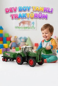 Dev Boy Oyuncak Traktör Ve Su Tankeri Seti Hareketli Kepçeli Eğitici Oyuncak 80 Cm Mega Traktör