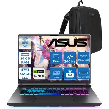 Asus Rog Strix G16 G615LR Intel Ultra 7 255HX Aı 24GB GB 512GB SSD 12GB/RTX5070Tİ Gddr7 140W 16" 2.5k 2560 x 1600 Wqxga 240Hz 3ms 500NITS Freedos