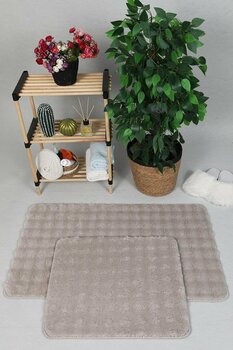 Sereserpe Modern Bubble Yıkanabilir Kaymaz Peluş Banyo Paspası Halısı 2'li Klozet Takımı 50x80-50x40cm