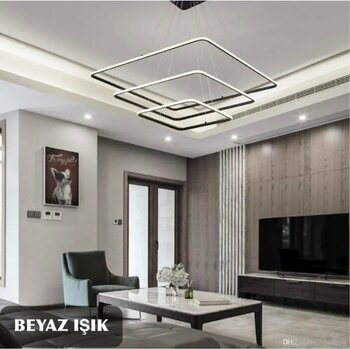 Home Modern 3lü Kare Sarkıt Beyaz Işık Led Avize Oturma Odası,salon