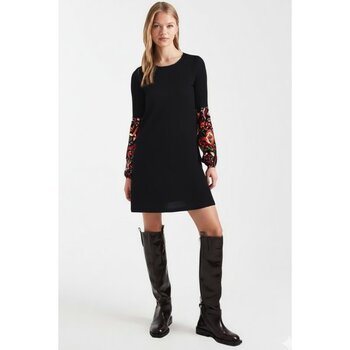 Armonika Kadın Siyah Desenli Balon Kol Elbise ARM-26K001051 - M