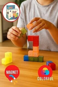 TOYFEST Renkli Şeffaf 7 Parçalı Mıknatıslı 3X3 Manyetik Küp Zeka Sabır Rübik Küpü