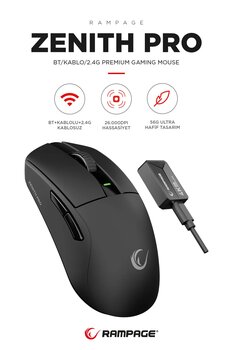 Rampage ZENITH PRO 4K 26000 DPİ Kablosuz Siyah Gaming Mouse