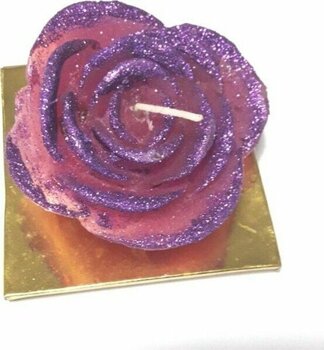 Simli Gül Mum, Mor Renkli, Şık ve Parıltılı Dekorasyon Ürünü - Amber - Seçenek 1