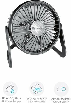 Piranha 5566-S USB'den Güç Almalı 360° Ayarlanabilir Masaüstü Mini Fan Vantilatör / Kısa Mesafe Kullanımı