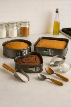 Pazarika 3’lü Kek Kalıbı Seti – Yuvarlak, Kare ve Kalp Şekilli Çıkarılabilir Tabanlı Kek Kalıbı”