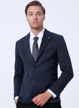 Süvari Dar Kalıp Desenli Lacivert Erkek Ceket