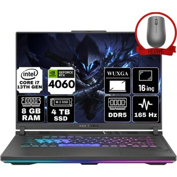 Asus Rog Strix G16 Intel Core I7 13650HX 8gb 4tb SSD RTX4060/8GB 165Hz Freedos 16" Wuxga Taşınabilir Bilgisayar G614JV-N3452-A4