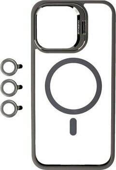 Apple iPhone 15 Pro Max Kılıf Magsafe Wireless Şarj Özellikli Standlı Zore Magsafe Klon Lensli Kapak - Gri