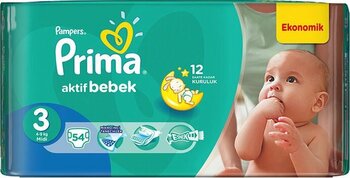 Prima Aktif Bebek Bebek Bezi 3 Beden 54 Adet 4-9 Kg