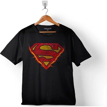 Superman Flame Alev Logo Super Man Çocuk Tişört - Siyah - 7 - 8 Yaş