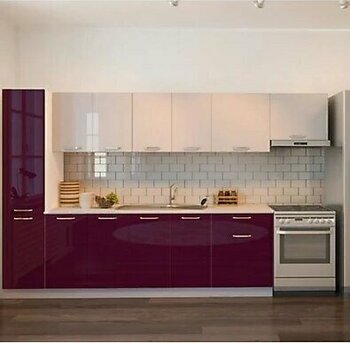 Tdesigno Verda Hazır Mutfak Dolabı Kiler Dahil 320cm-parlak Mürdüm Beyaz - Tezgah Dahil Değil