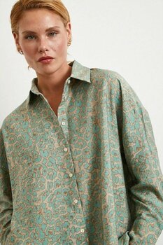 Leopar Desen Javanez Gömlek Fuşya Fuşya Xs