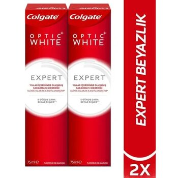 Colgate Optic White Expert Beyazlatıcı 2 x 75 ml Diş Macunu + Diş Fırçası Kabı