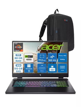 Acer Nitro 17 Amd Ryzen 7 7735HS 80GB 512GB SSD RTX4050 140W 6gb 17.3" Fhd IPS 165HZ Windows 11 Pro Taşınabilir Bilgisayar NHQL1EY003P25 + Zetta Çanta